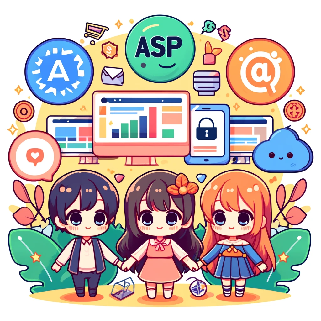 有名なASPを紹介するブログのアイキャッチ画像、可愛らしいアニメ調イラスト