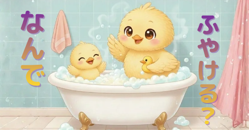 お風呂で一緒に入浴する親ひよこと子ひよこの可愛いイラスト