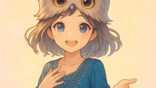 フクロウの帽子をかぶった女の子の可愛いイラスト