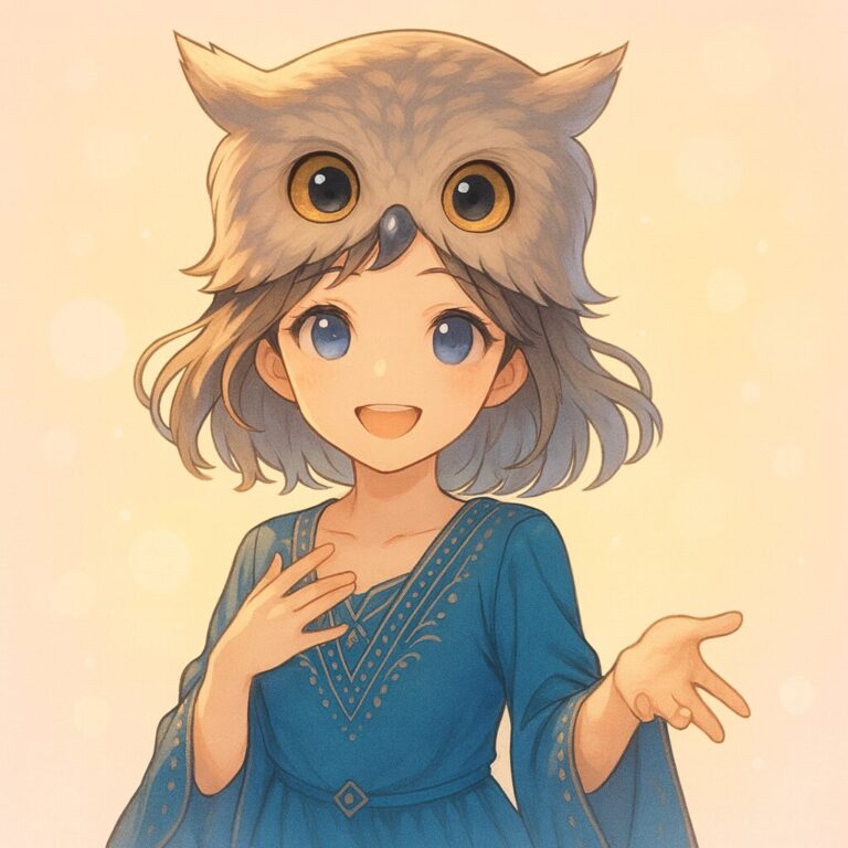 フクロウの帽子をかぶった女の子の可愛いイラスト
