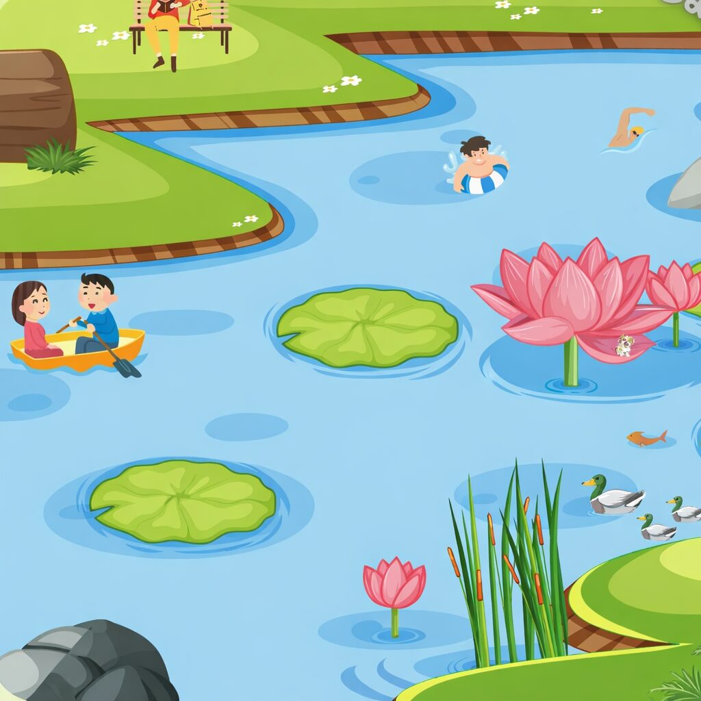 ちょけん大広場の池エリアのイラスト