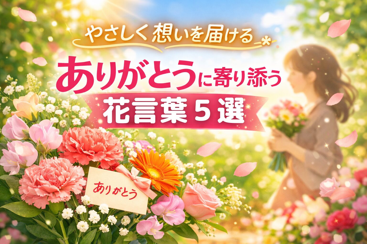 ありがとうを花で伝える感謝の花言葉5選の花束イメージ