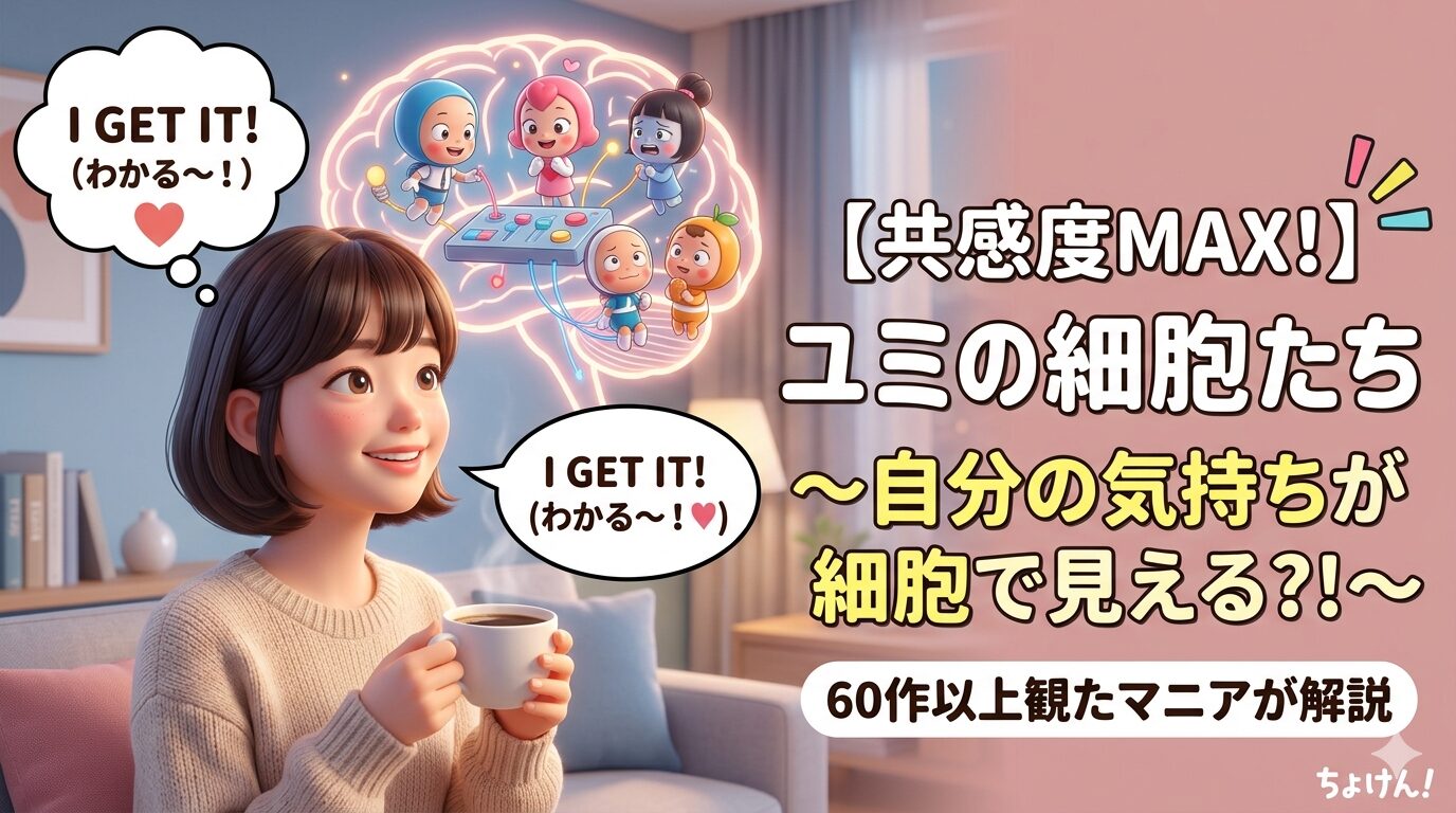 パステルカラーの可愛らしいキャラクターたちが、人間の頭の中のような空間で忙しく働いたり会議をしたりしている様子を描いた3D風イラスト